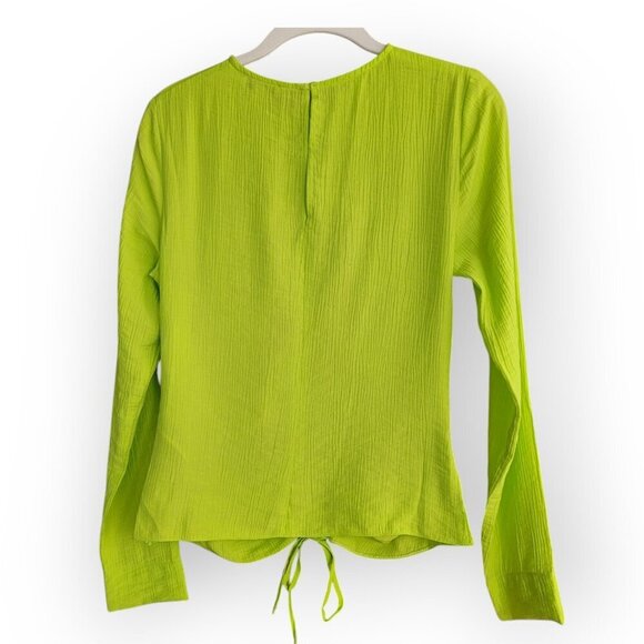 TopShop l/s mod stretch ruched front tie crop top in neon green lime NWOT size 4 - Picture 3 of 9